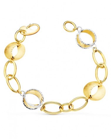 Pulsera oro 18k bicolor eslabones ovalados 20cm