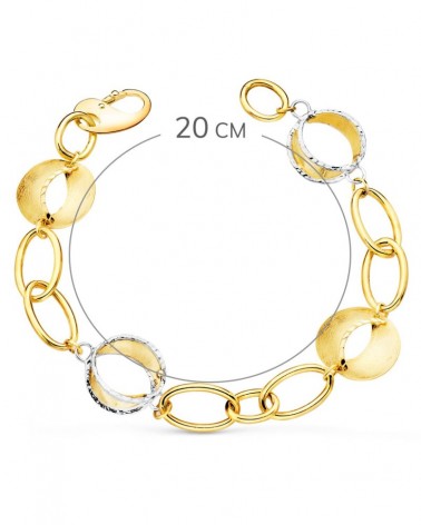 Pulsera oro 18k bicolor eslabones ovalados 20cm