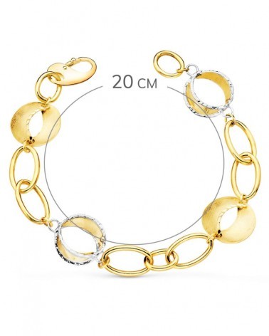 Pulsera oro 18k bicolor eslabones ovalados 20cm