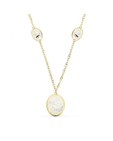 Collar oro 18k bicolor motivos florales 45 cm