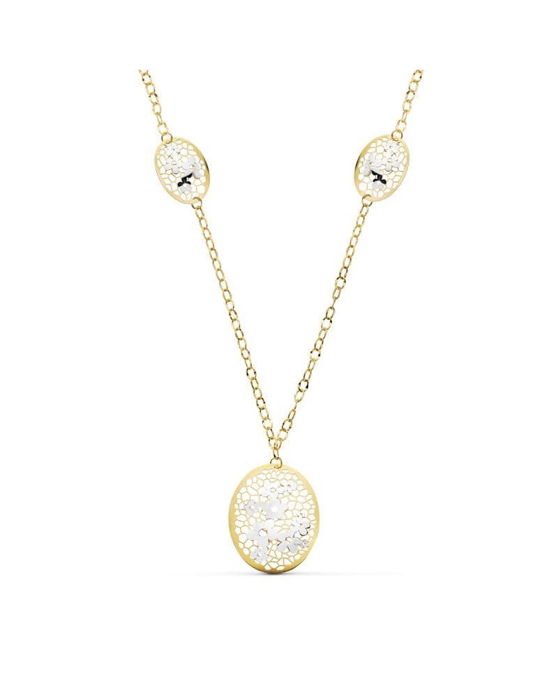 Collar oro 18k bicolor motivos florales 45 cm