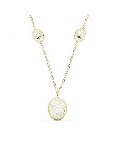 Collar oro 18k bicolor motivos florales 45 cm