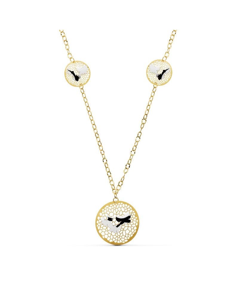Collar oro 18k bicolor colgante mariposas 47cm