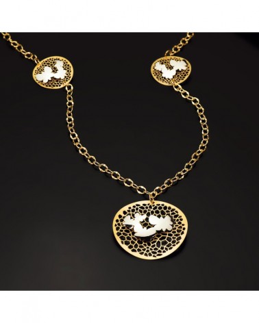 Collar oro 18k bicolor colgante mariposas 47cm