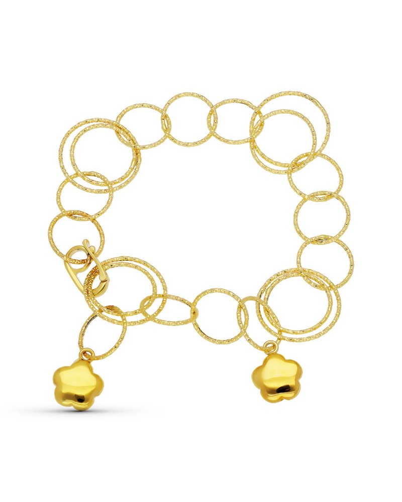 Pulsera oro 18k amarillo eslabones con colgantes flor