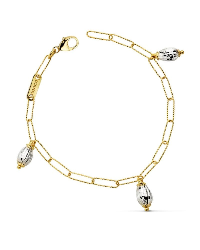 Pulsera oro 18k bicolor eslabones ovalados 19cm