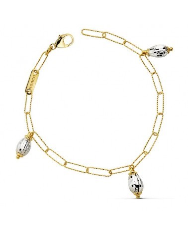 Pulsera oro 18k bicolor eslabones ovalados 19cm