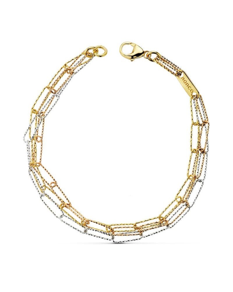Pulsera oro 18k tricolor cadenas entrelazadas 19,5 cm