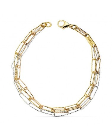 Pulsera oro 18k tricolor cadenas entrelazadas 19,5 cm