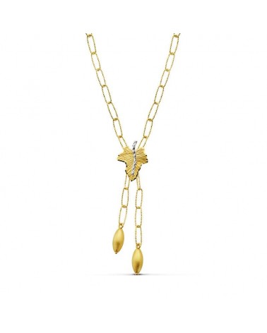 Gargantilla oro 18k bicolor motivo hoja 44 cm