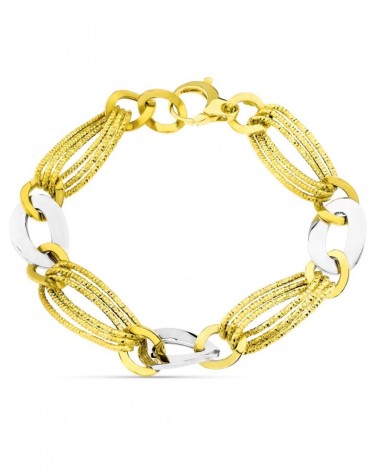 Pulsera oro 18k bicolor eslabones texturizados