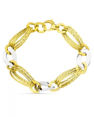 Pulsera oro 18k bicolor eslabones texturizados