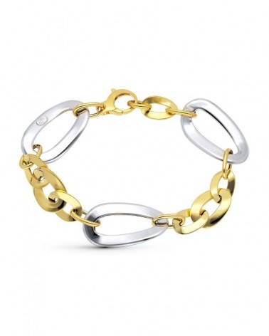 Pulsera oro 18k bicolor eslabones grandes alternados