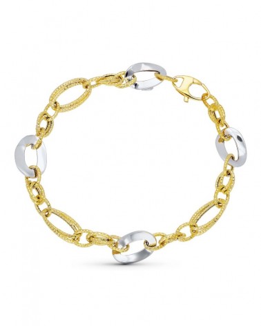 Pulsera oro 18k bicolor eslabones texturados