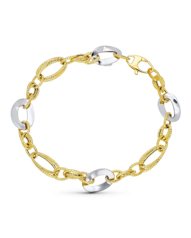 Pulsera oro 18k bicolor eslabones texturados