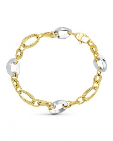 Pulsera oro 18k bicolor eslabones texturados