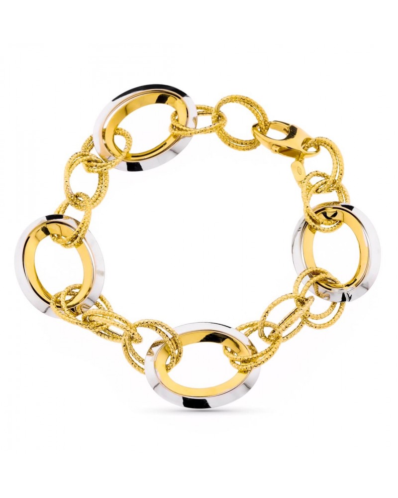 Pulsera oro 18k bicolor eslabones grandes