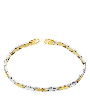 Pulsera oro 18k bicolor eslabones alternos 21,5 cm