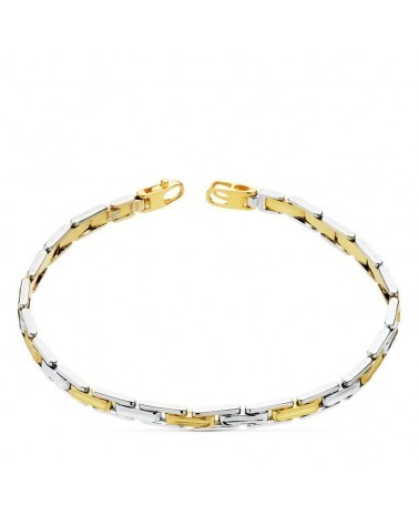 Pulsera oro 18k bicolor eslabones alternos 21,5 cm