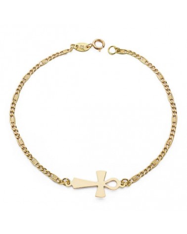 Pulsera oro 18k cruz de la vida 19 cm