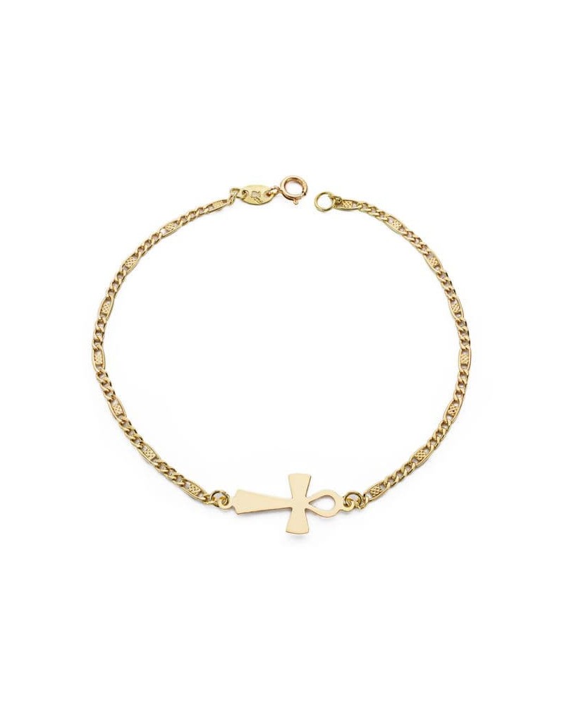 Pulsera oro 18k cruz de la vida 19 cm