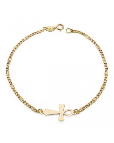 Pulsera oro 18k cruz de la vida 19 cm
