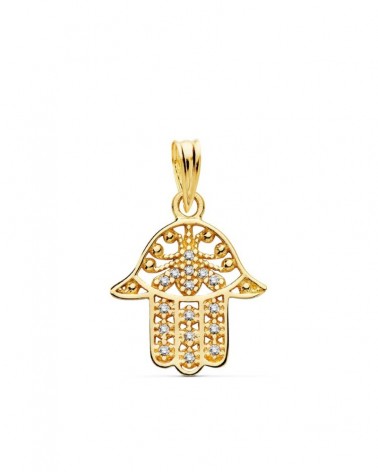 Colgante oro 18k mano de Fátima circonita 15x14mm