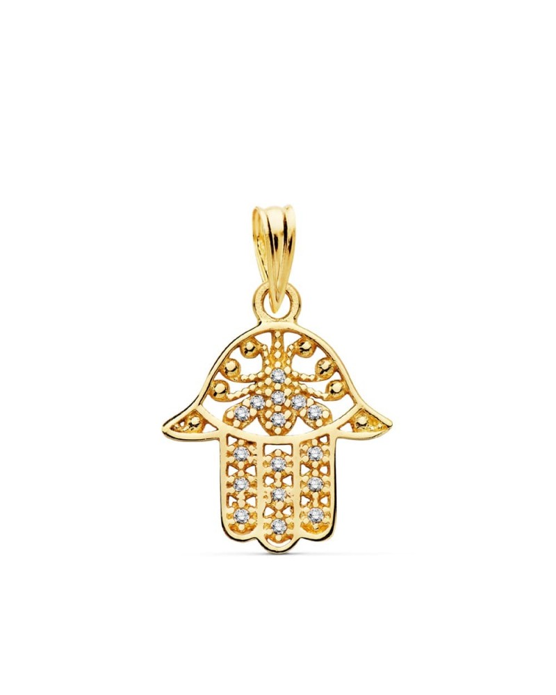 Colgante oro 18k mano de Fátima circonita 15x14mm