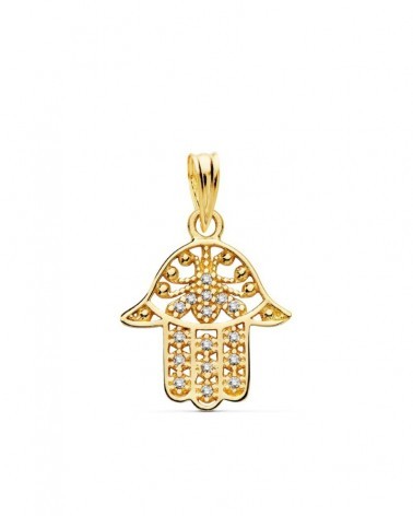 Colgante oro 18k mano de Fátima circonita 15x14mm