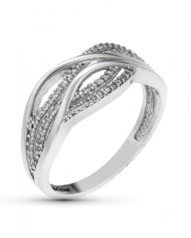 Sortija oro blanco 18k circonitas diseño entrecruzado 8mm