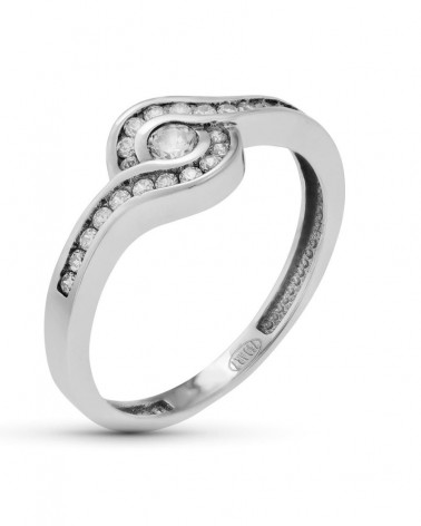 Sortija oro blanco 18k circonitas diseño espiral 7,5mm