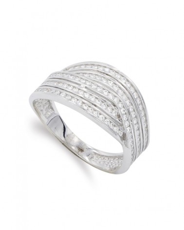 Sortija oro blanco 18k circonitas múltiples líneas 10,5mm