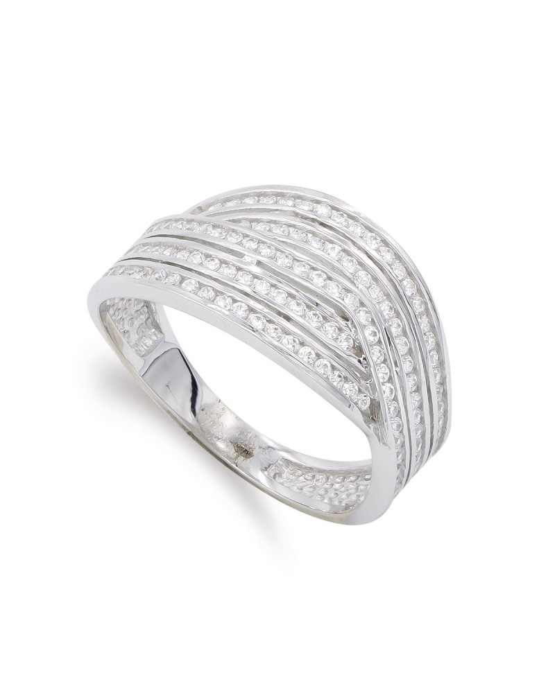 Sortija oro blanco 18k circonitas múltiples líneas 10,5mm