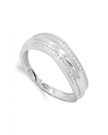 Sortija oro blanco 18k circonitas doble línea 6mm