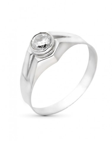 Solitario oro 18k blanco circonita 5mm comunión