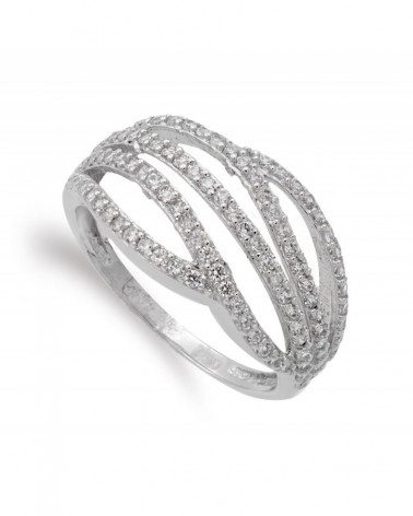 Sortija oro blanco 18k circonitas múltiples bandas 10,5mm