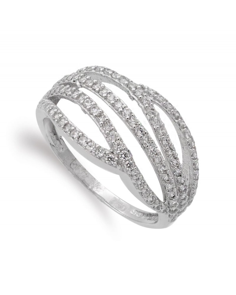 Sortija oro blanco 18k circonitas múltiples bandas 10,5mm