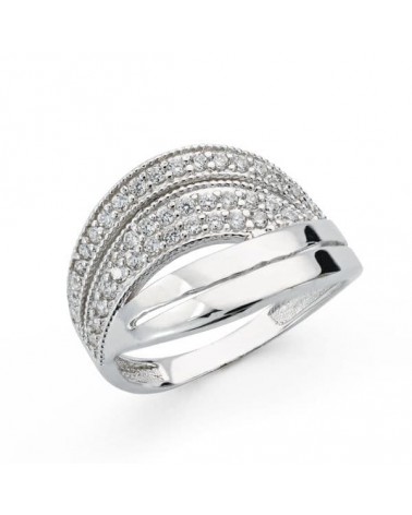 Sortija oro blanco 18k circonitas ancho 14mm