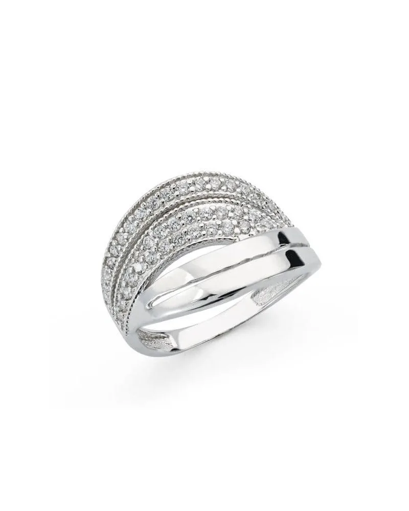 Sortija oro blanco 18k circonitas ancho 14mm