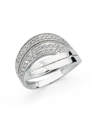 Sortija oro blanco 18k circonitas ancho 14mm