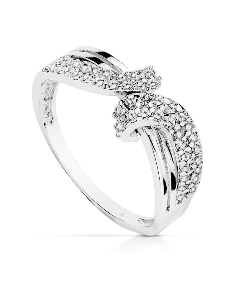 Sortija oro blanco 18k lazo circonitas 7mm