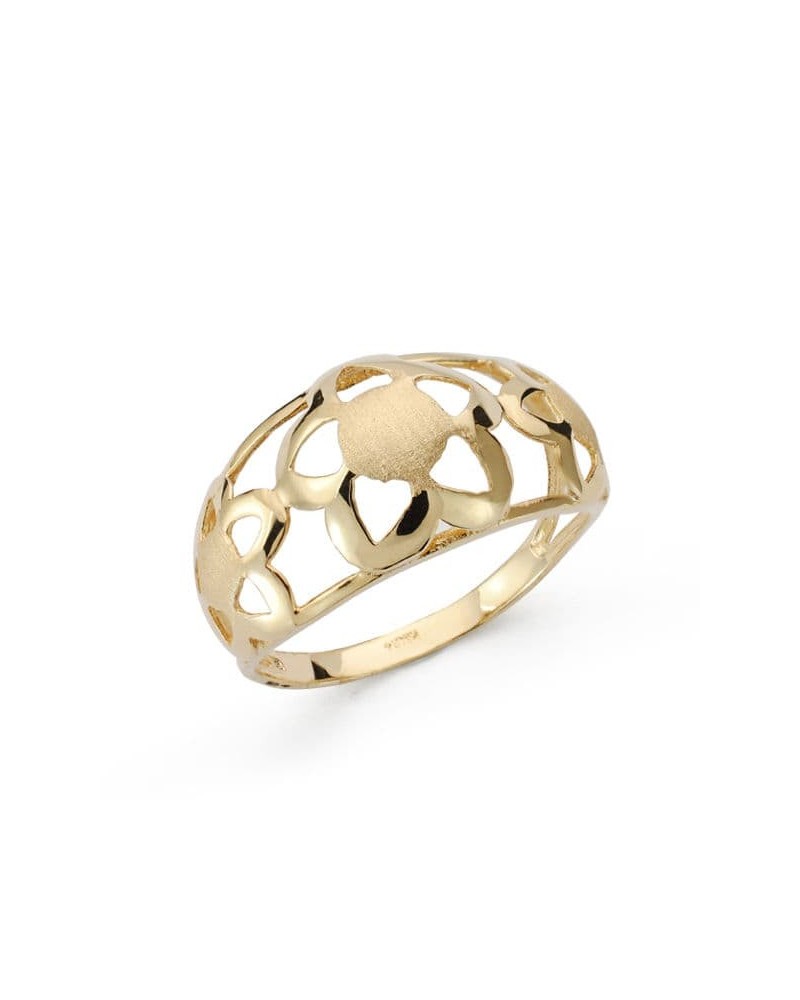 Sortija oro 18k amarillo calada flores mate brillo 11mm