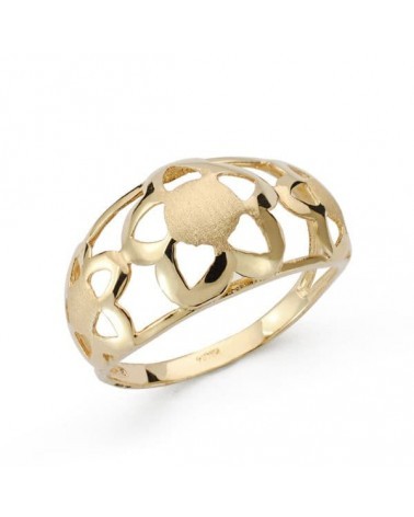 Sortija oro 18k amarillo calada flores mate brillo 11mm