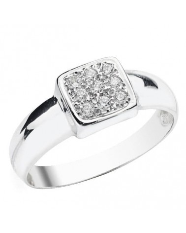 Sortija oro blanco 18k circonita cuadrada 7mm
