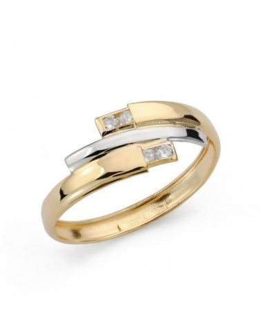 Sortija oro 18k bicolor tres bandas circonitas 7,5mm