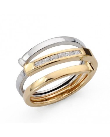 Sortija oro 18k bicolor circonita tres cuerpos 7,5mm