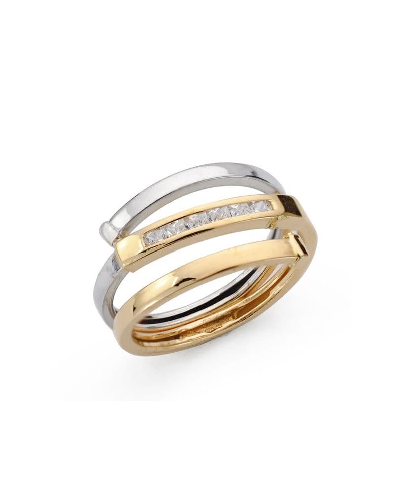 Sortija oro 18k bicolor circonita tres cuerpos 7,5mm