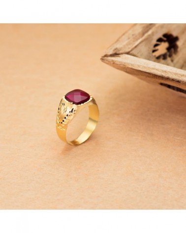 Sello oro 18k piedra rubí 9x9 mm tallado lateral