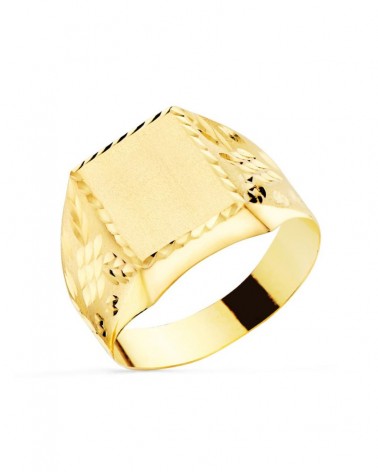 Sello oro 18k amarillo rectangular tallado zona grabado 10x9mm