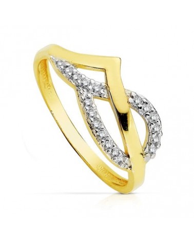 Sortija oro 18k bicolor circonitas ancho 8mm